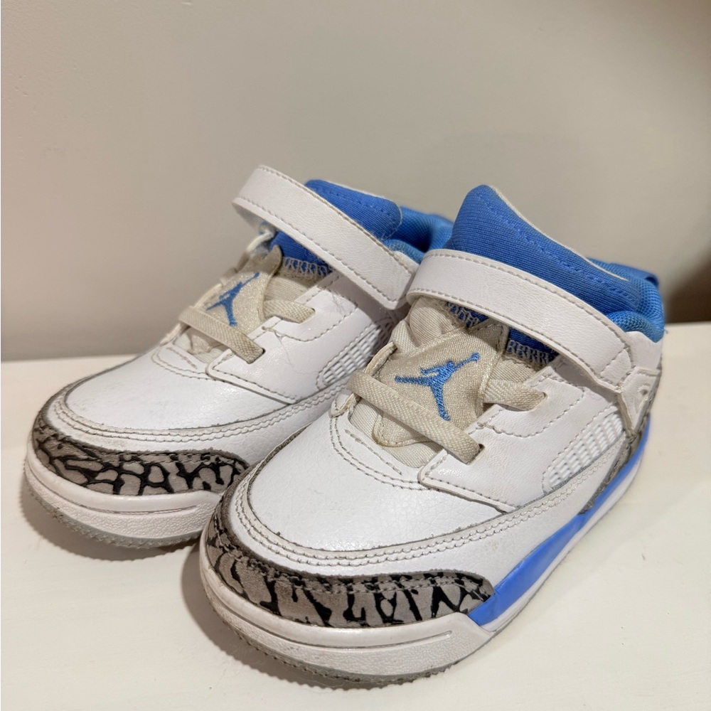 Kids White and Blue air Jordan Sneakers